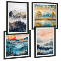BILDER SET 4er Set - 50x50 cm & 40x60 cm Schwarzer Rahmen - Gemalte Abstraktionen der Natur - Schwarz, Kunststoff (50/50cm) - TULUP