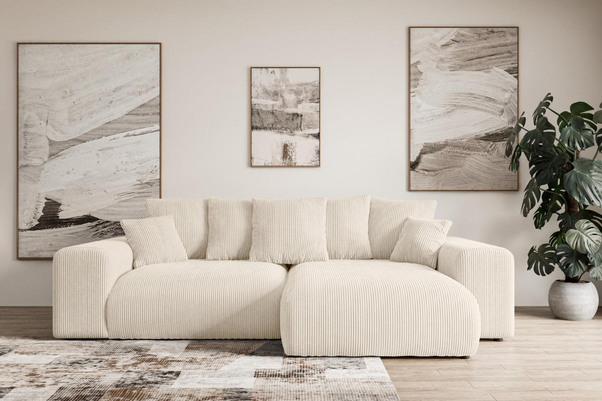 ECKSOFA Ottomane rechts ESKAR-L 266x176x84 Taupe Cord - Taupe/Schwarz, Holzwerkstoff/Kunststoff (176/266cm) - ALTDECOR