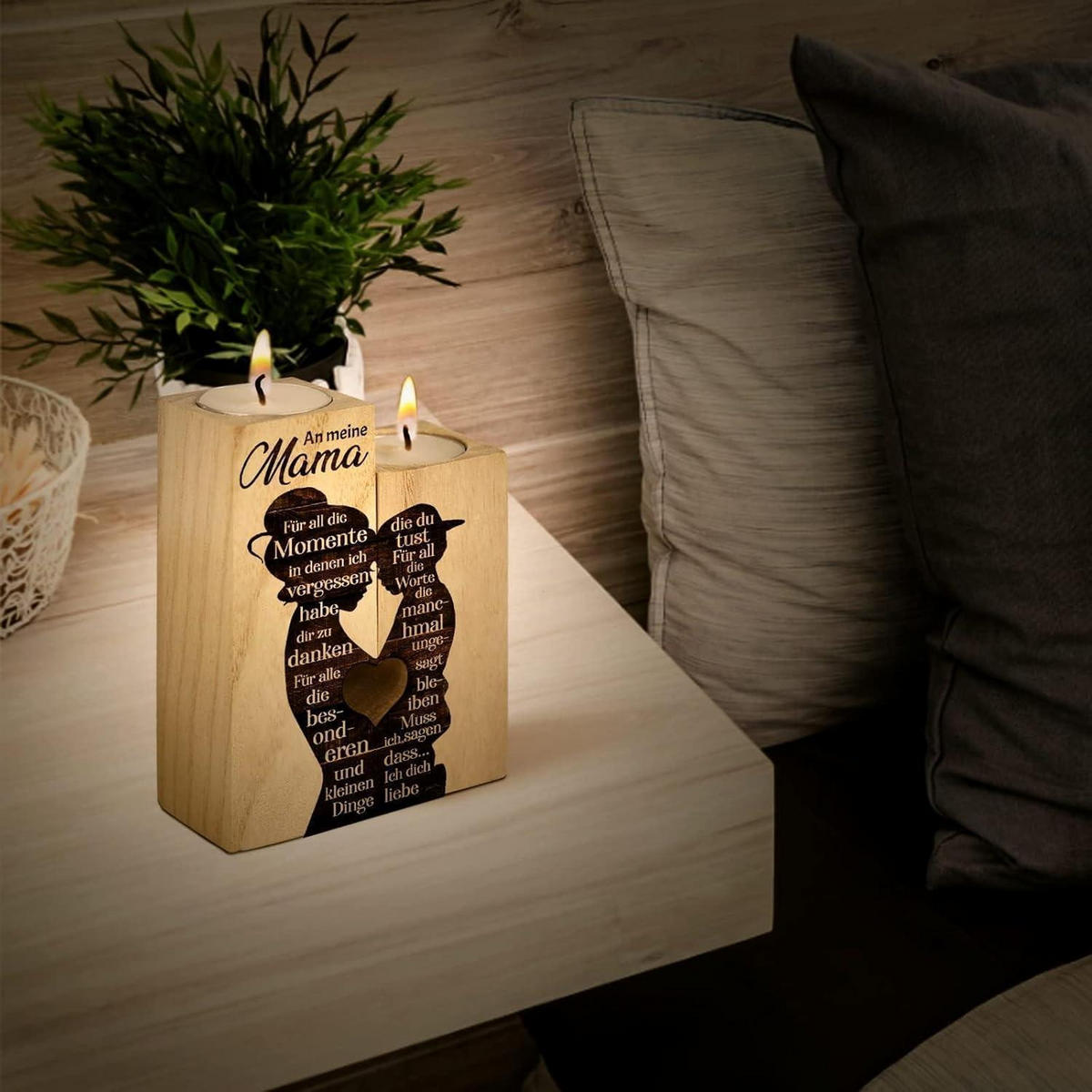KERZENSTÄNDER Holz mit Gravur "An meine Mama" - Braun, Holz (4.5/12/9cm)