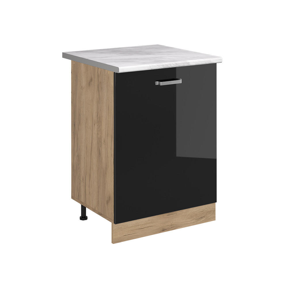 Vicco Küchenunterschrank Schwarz Hochglanz, Eiche 60x81.6x60 cm