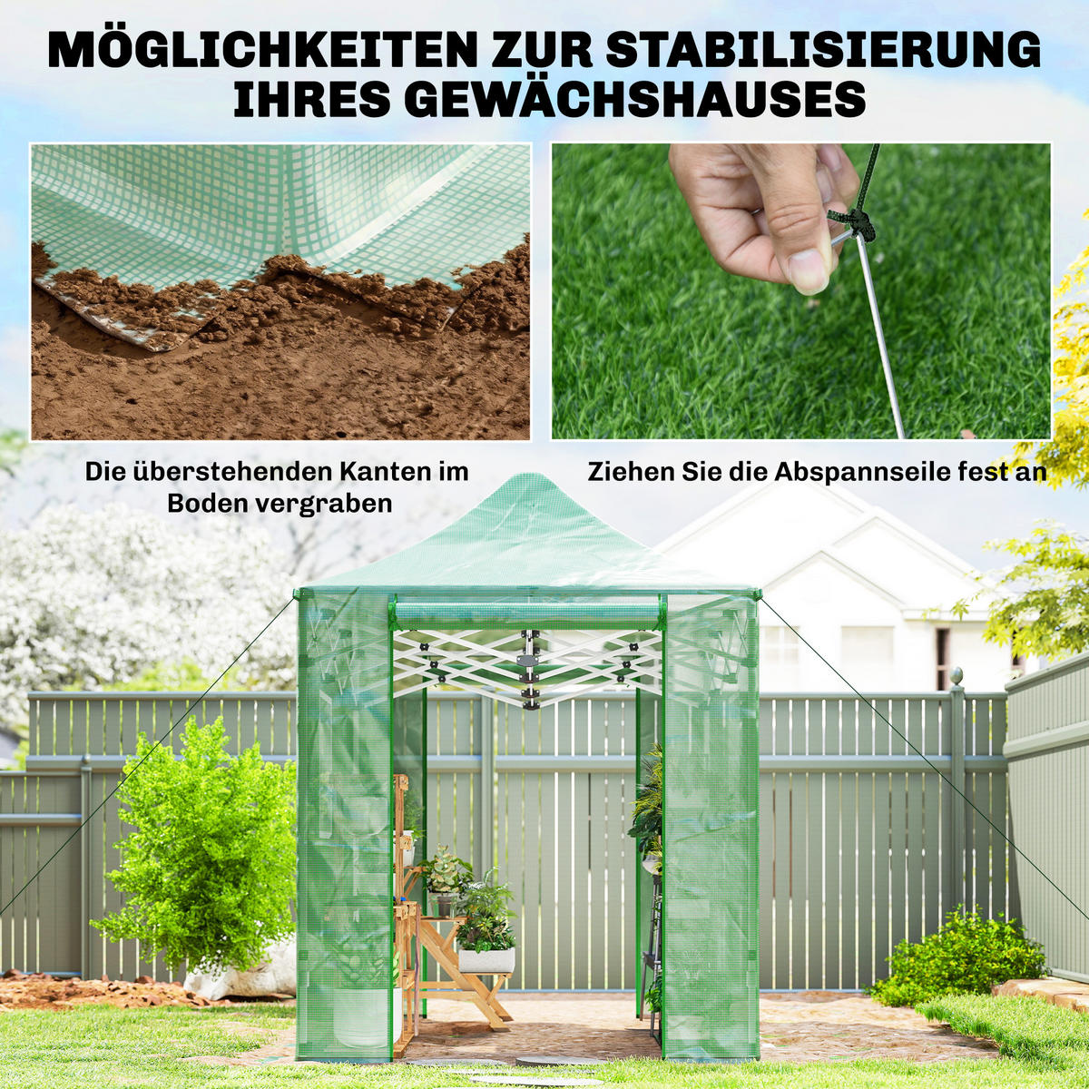 GEWÄCHSHAUS DE-05777 Pop-up, faltbar mit Satteldach Transparent - Grün, Kunststoff/Metall (200/270/295cm) - ComfortXL