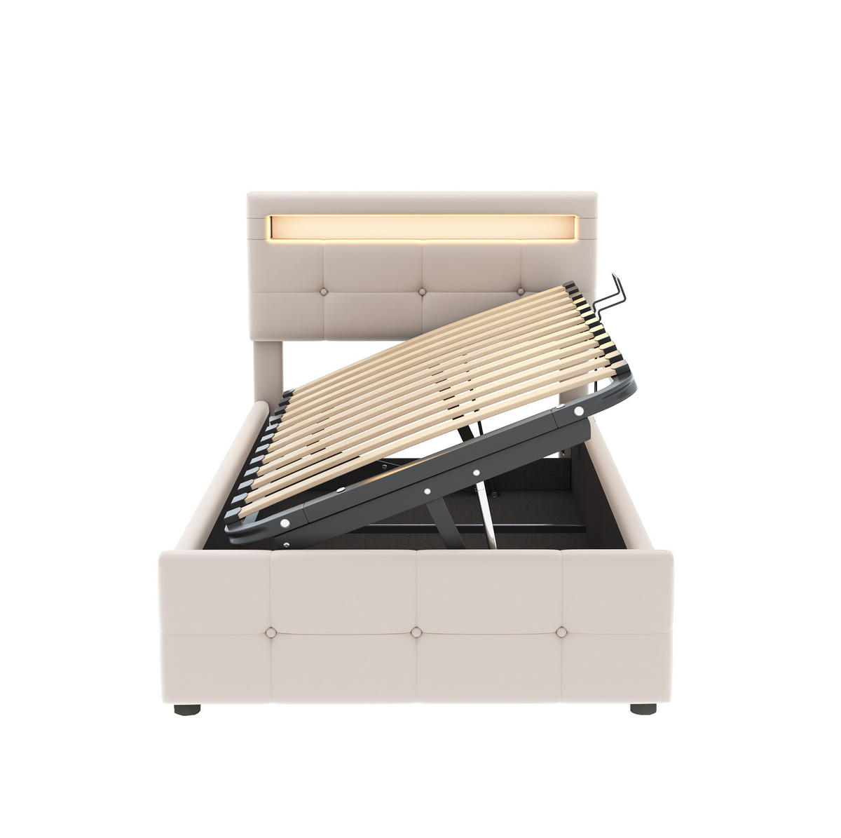 POLSTERBETT 90/200 cm Beige aus Samt mit LED-Beleuchtung und Stauraum - Beige, Textil (90/200cm) - OKMYHOME