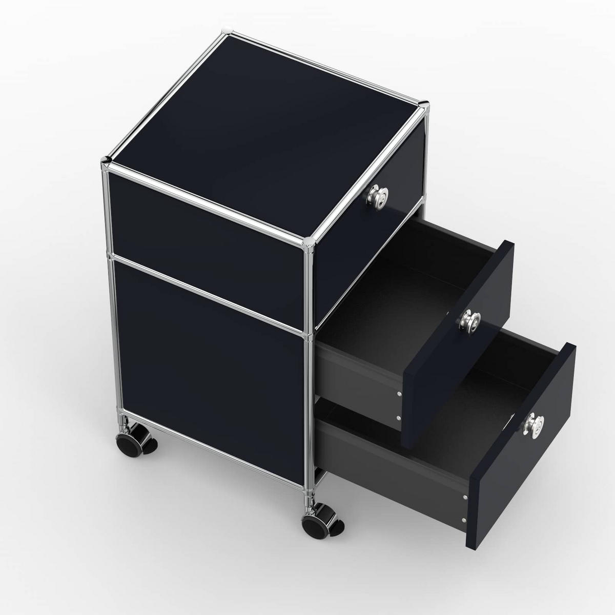BÜRO-ROLLCONTAINER, Metall, 40 cm, 1 Schublade + 1 Doppelschublade, Graphitschwarz - Chromfarben/Silberfarben, Metall (40/68.2/39.7cm) - Versee