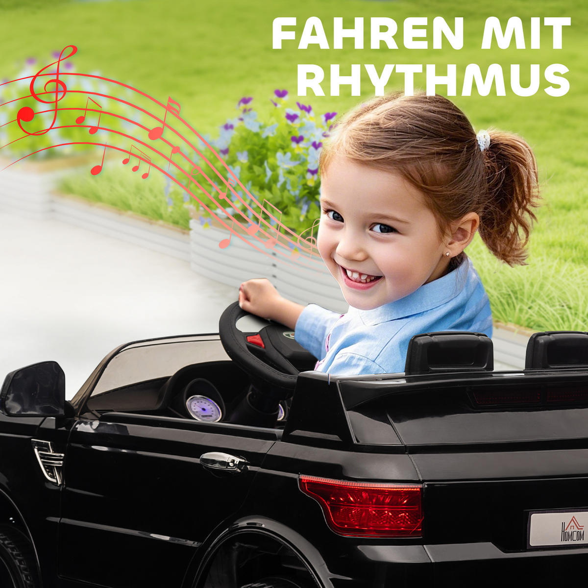KINDER ELEKTROAUTO, Schwarz, Kunststoff+ Eisen - Schwarz, Metall (110/68/52cm) - HOMCOM