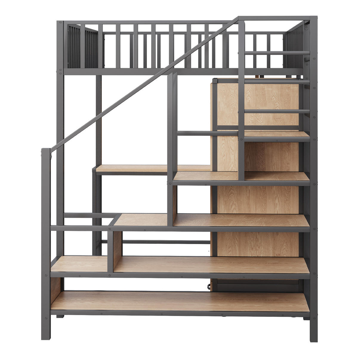 HOCHBETT 140/200 cm DE-01503, in Schwarz, mit Schreibtisch, Kleiderschrank, Ladebuchse und LED - Schwarz, Metall (140/200cm) - ComfortXL