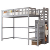HOCHBETT mit Treppe und Kleiderschrank 90x200 cm Grau - Grau, Holzwerkstoff (90/200cm) - Beauniv