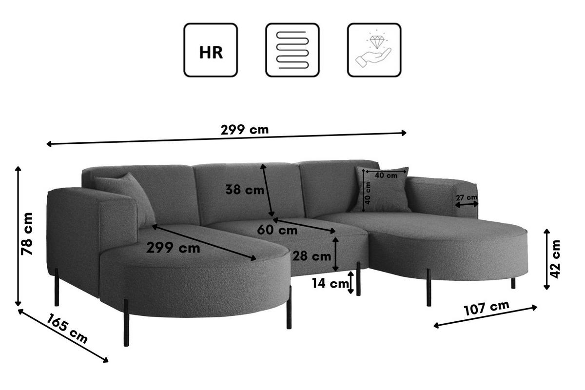 ECKSOFA Designer Modena U Rein stoff Quelle Graphit - Graphitfarben, Holz (165/299cm) - Kaiser Möbel