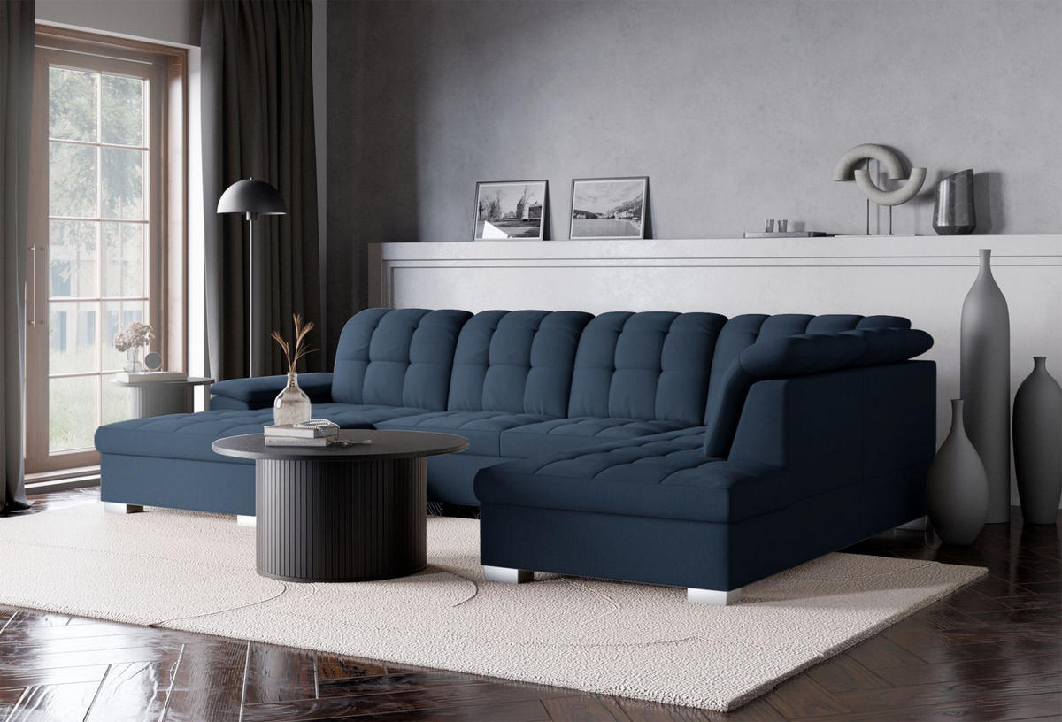 WOHNLANDSCHAFT Jamaal Marineblau linksseitig - Schwarz/Dunkelblau, Textil (330/106/212cm) - Selsey