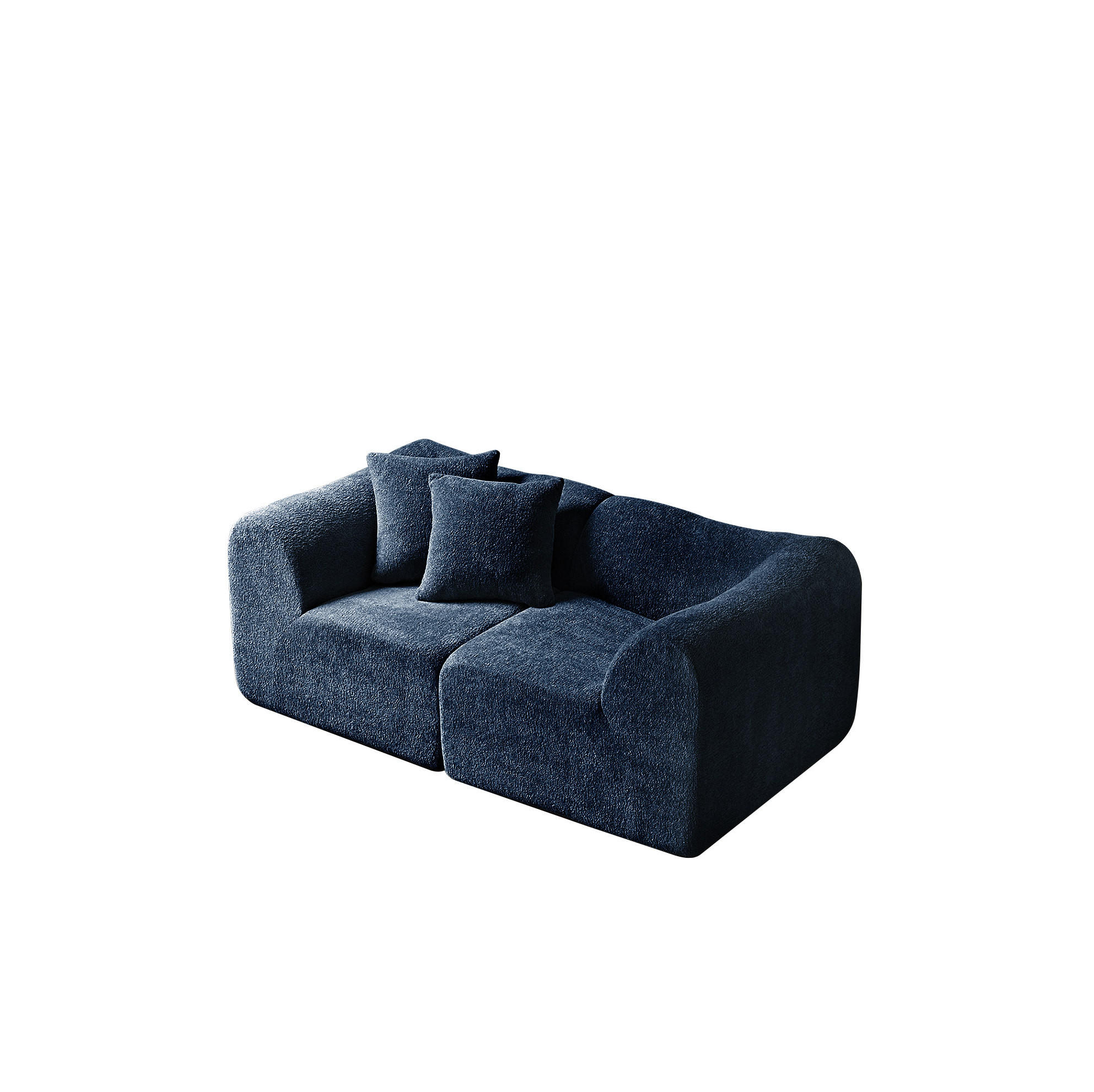 2-SITZER 193/87/67 cm blau aus Samt mit 2 Kissen - Blau, Textil (87/67/193cm) - OKWISH