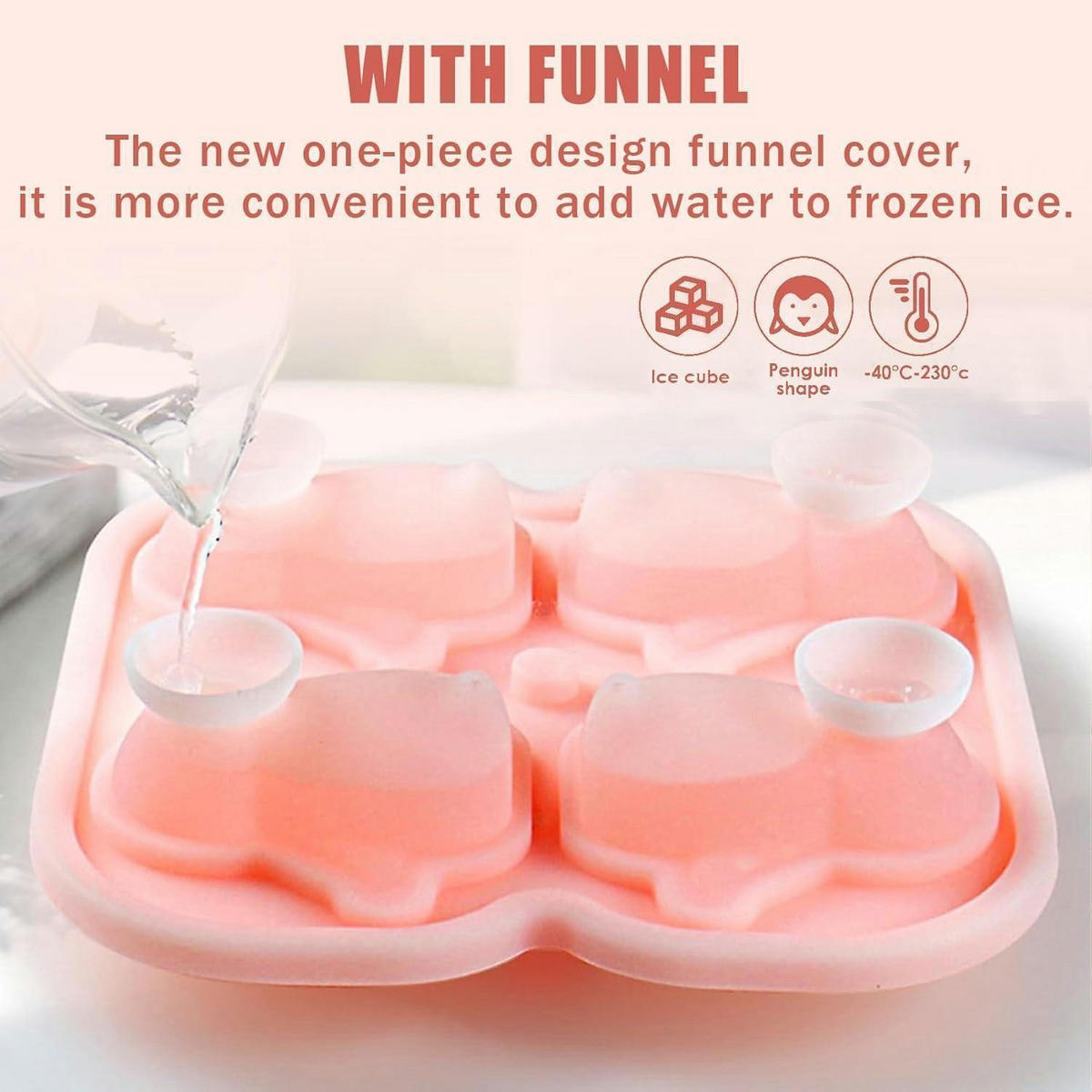 EISWÜRFELFORM Pinguin Silikon 4er Set - Rosa, Kunststoff (13/4/13cm)
