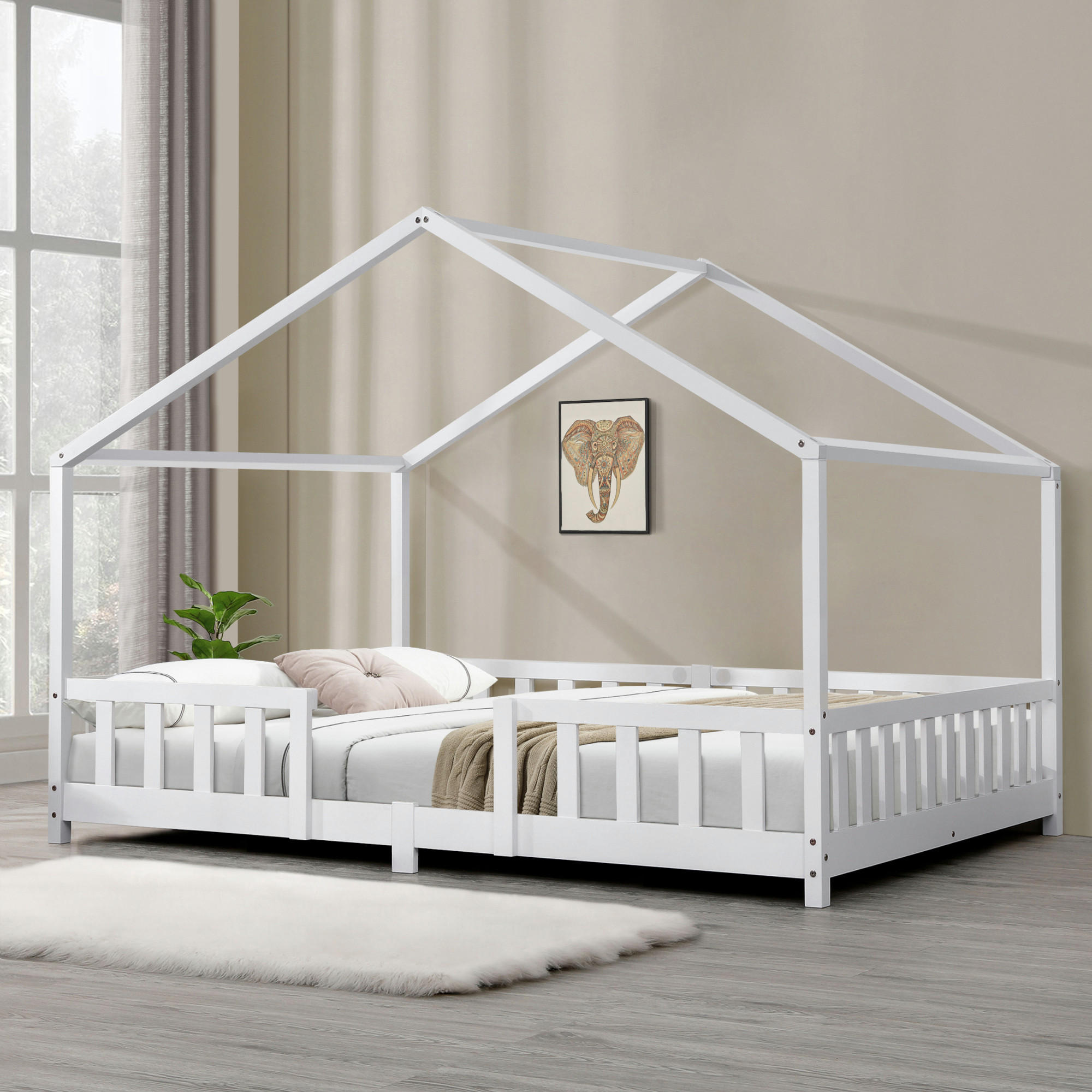HAUSBETT Treviolo - Weiß, Holz (120/200cm) - [en.casa]