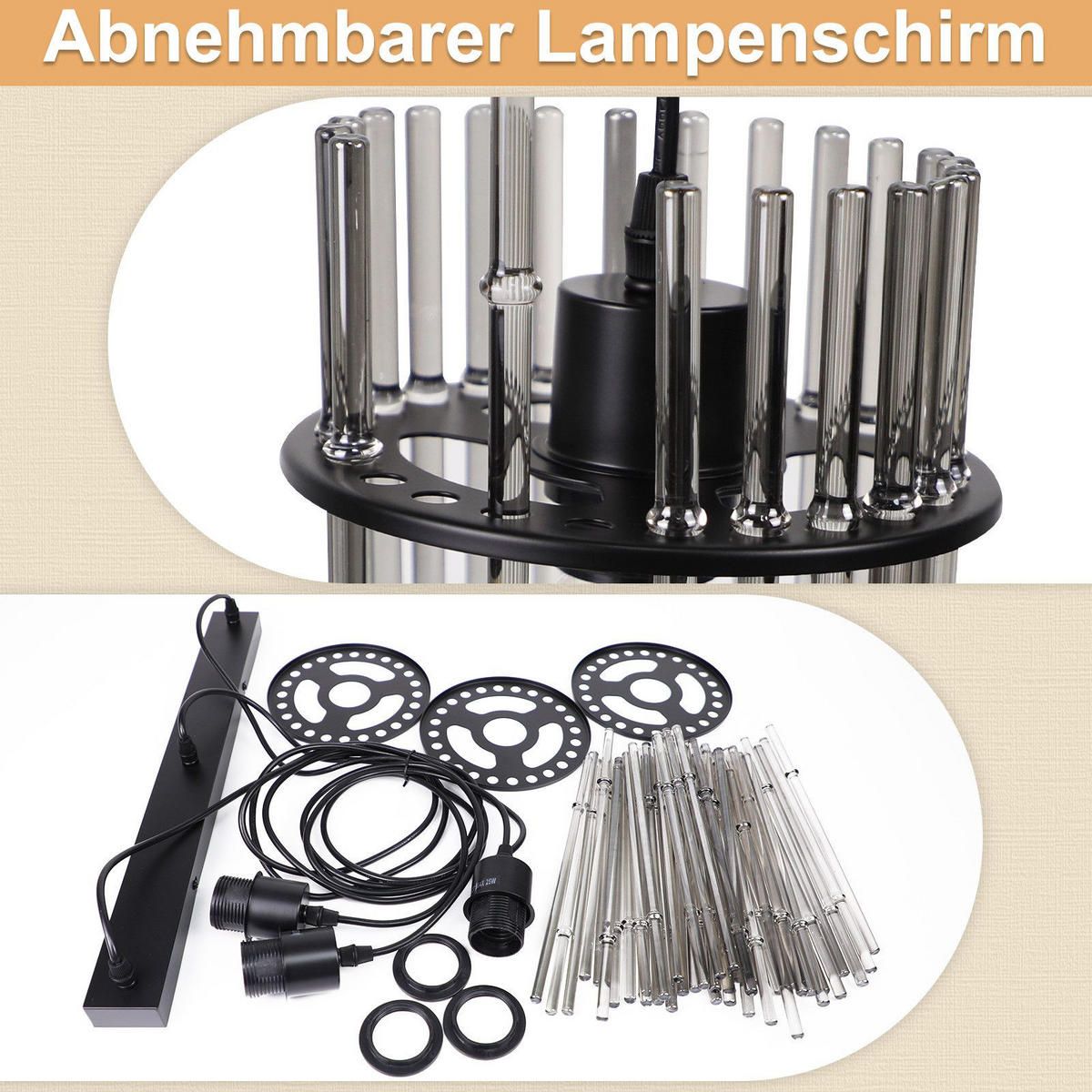 PENDELLEUCHTE BEESKOW Ⅲ 48/5/150 cm - Schwarz, Metall (48/5/150cm) - Nettlife