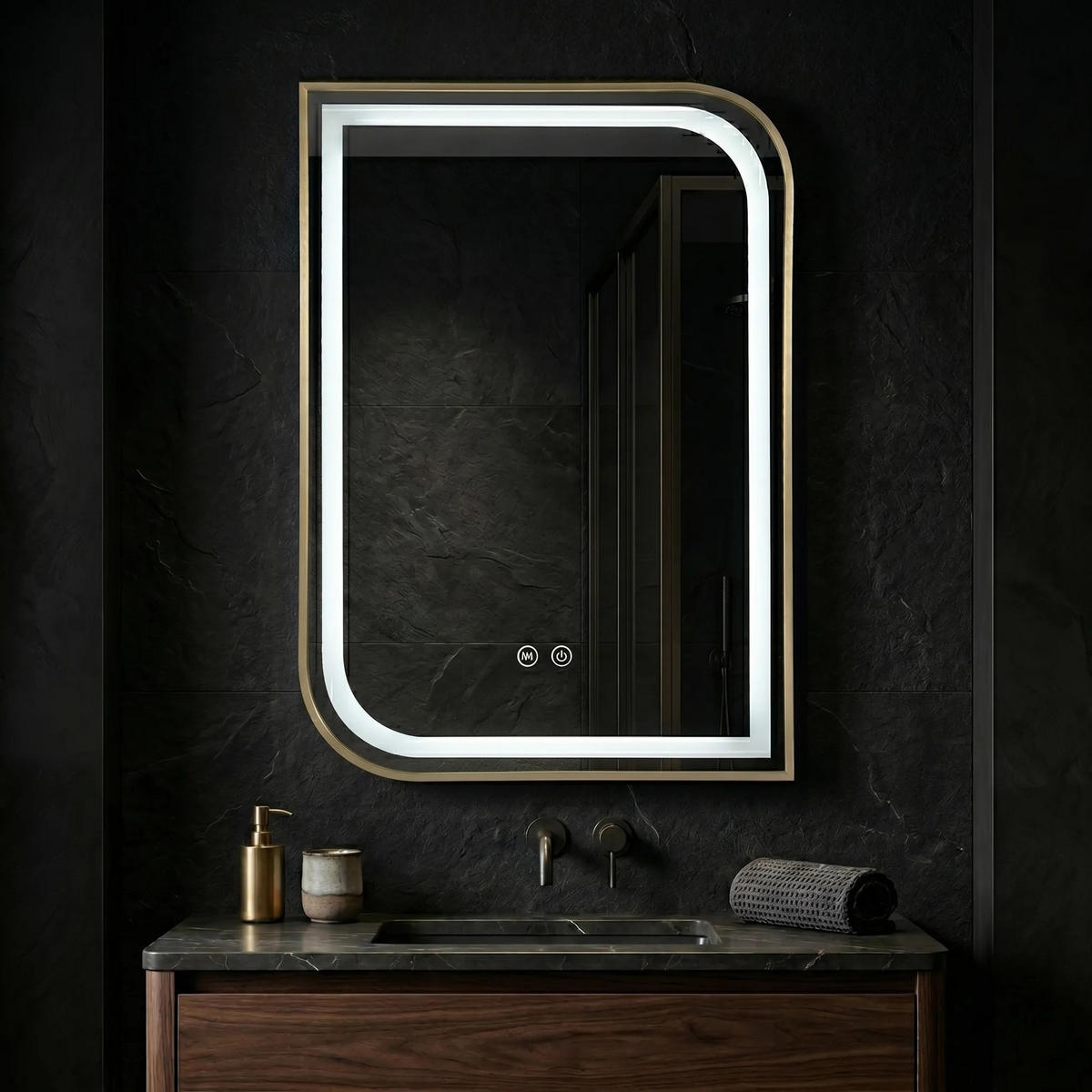SPIEGEL Rea Led Zone 80x60 Gold Brush - Goldfarben, Glas (60/80/0.5cm) - REA