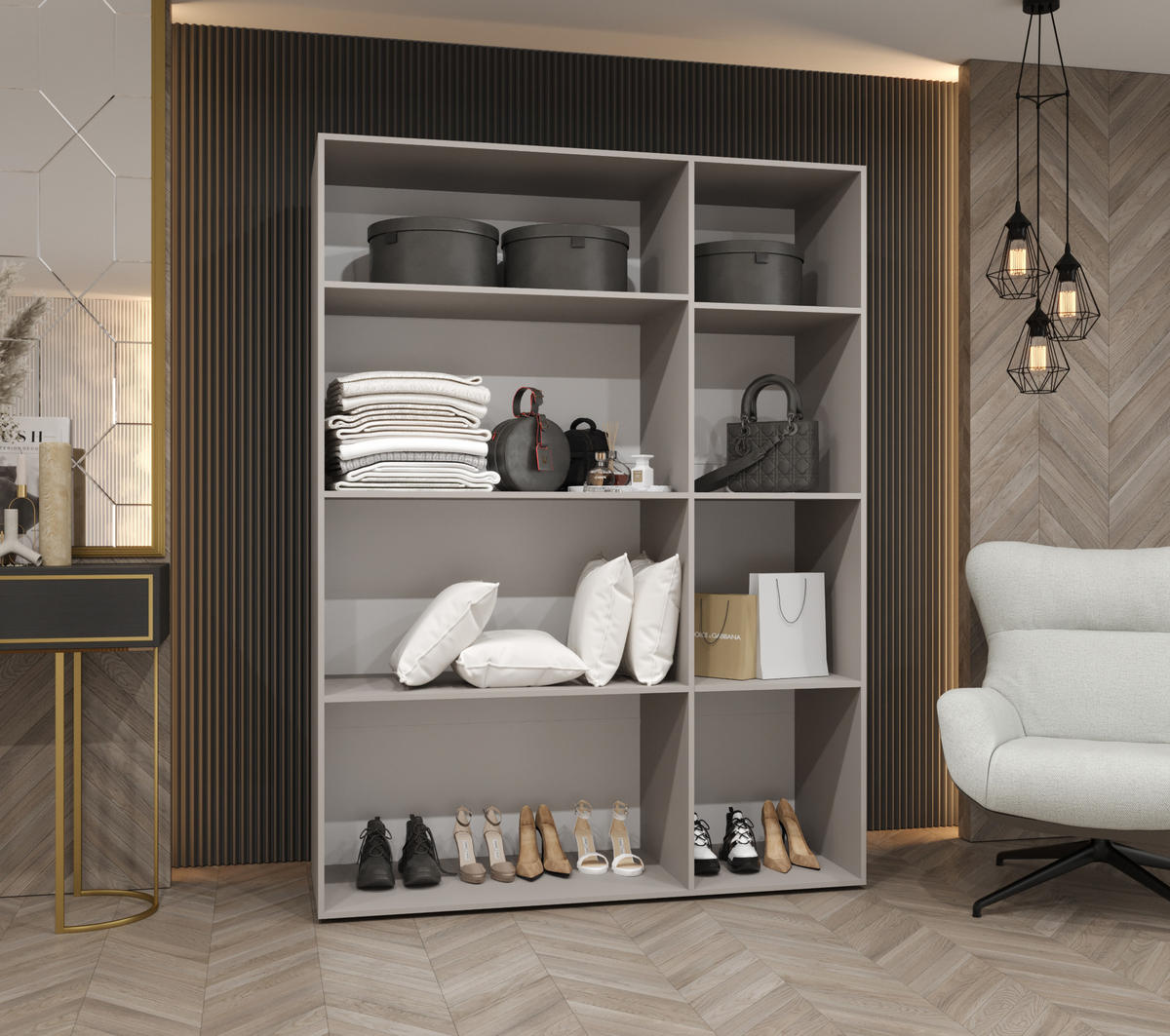 DREHTÜRENSCHRANK 202/150/52 3-türig - Goldfarben/Schwarz, Holz (150/202/52cm) - Abiks Möbel