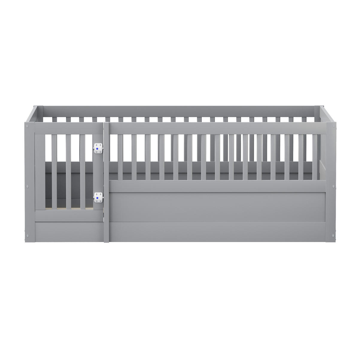 GITTERBETT 140/200 cm grau aus Massivholz mit Tür und Rundumgitter - Grau, Holz (140/200cm) - OKWISH