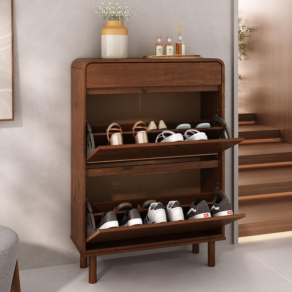 SCHUHKIPPER NAEL - Kastanienfarben, Holz (80/114/30cm) - IDIMEX