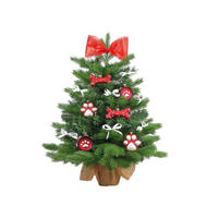 WEIHNACHTSBAUM künstlicher 60 cm mit LED-Beleuchtung, HUNDEFREUDE, mit 14 Weihnachtsbaumschmuck, Pflanztopf mit Jutesack - Rot/Silberfarben, Kunststoff/Stein (40/60cm) - LAALU