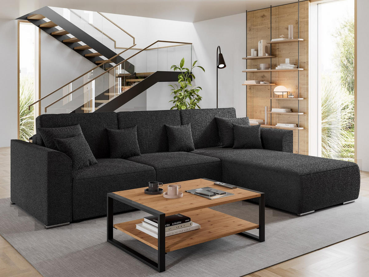 ECKSOFA LUMO L Rechts Hellblau Flechtwerk-Stoff mit Schlaffunktion und Bettkasten - Hellblau, Textil (293/195cm) - Barchello