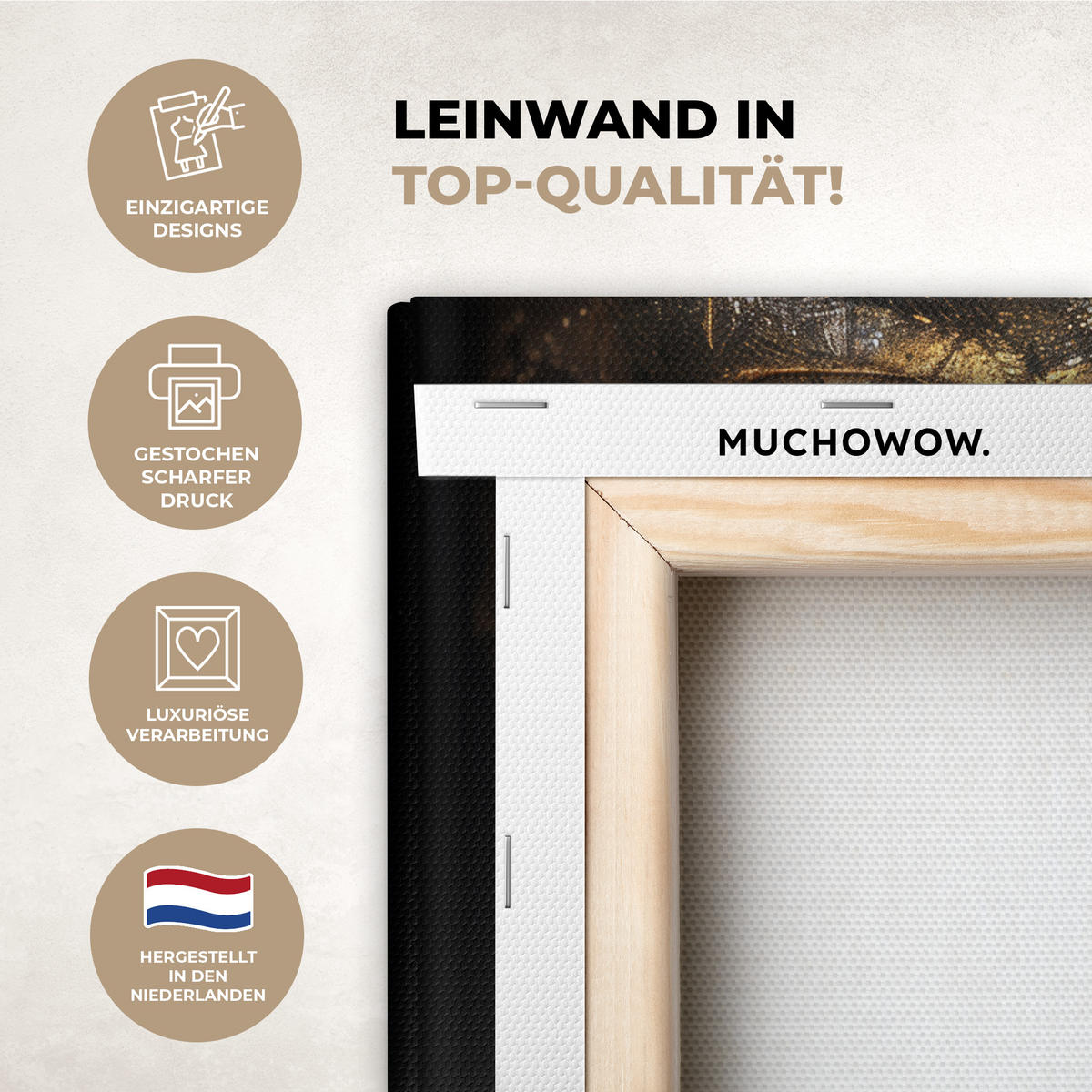 LEINWANDBILD Frau - Gold - Porträt - Schwarz-Weiß - Luxus Wandbild 40x30 cm - Hellblau, Textil (40/30cm) - MuchoWow