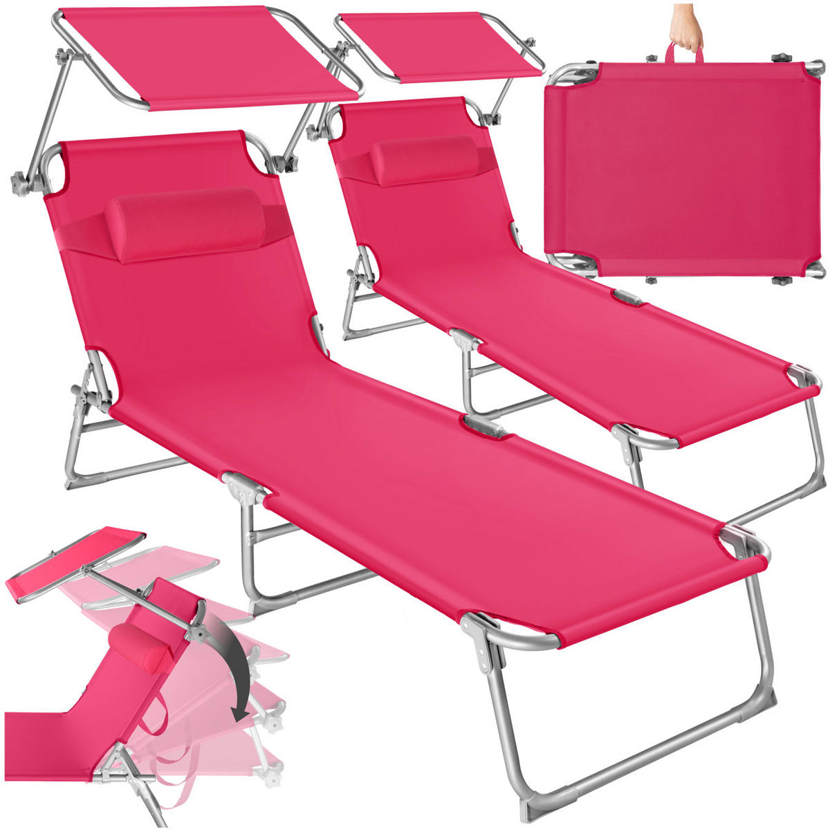 GARTENLIEGE 2er Set Chloé,190 x 68 x 65 cm,pink - Pink, Kunststoff (68/65/190cm) - tectake