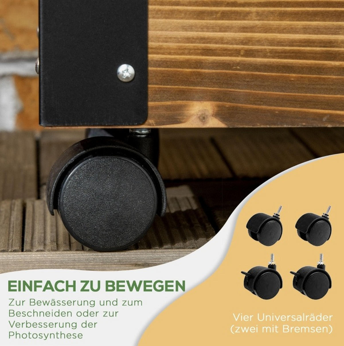 BLUMENKASTEN aus Massivholz 65x31x147 cm in Braun mit Rankhilfe & 4 Rollen - Braun, Holz (31/147/65cm) - Modfu
