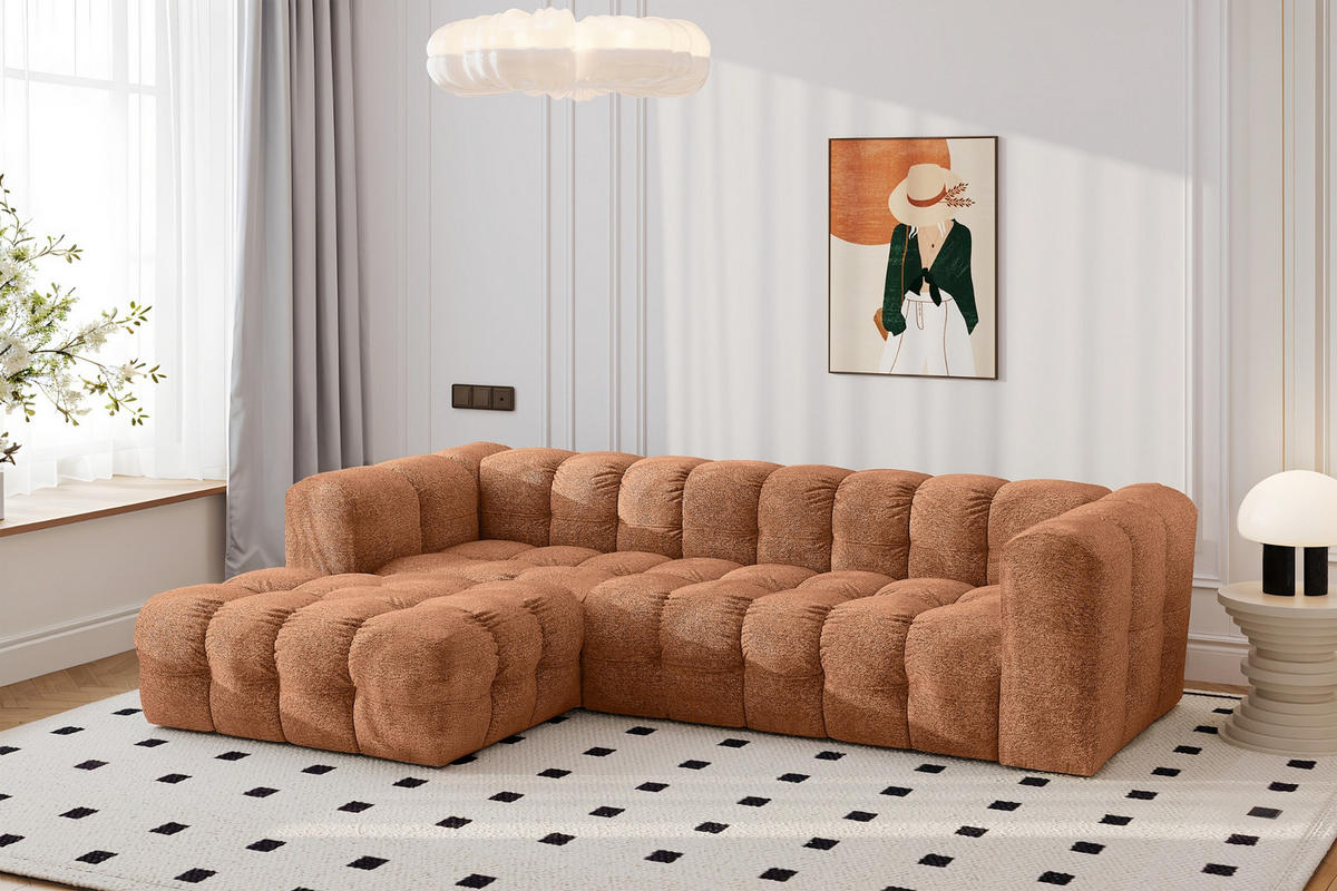ECKSOFA L-form BALOO L, Chenille-Stoff Arena, Orange, Links - Orange, Holz (280/193cm) - Kaiser Möbel