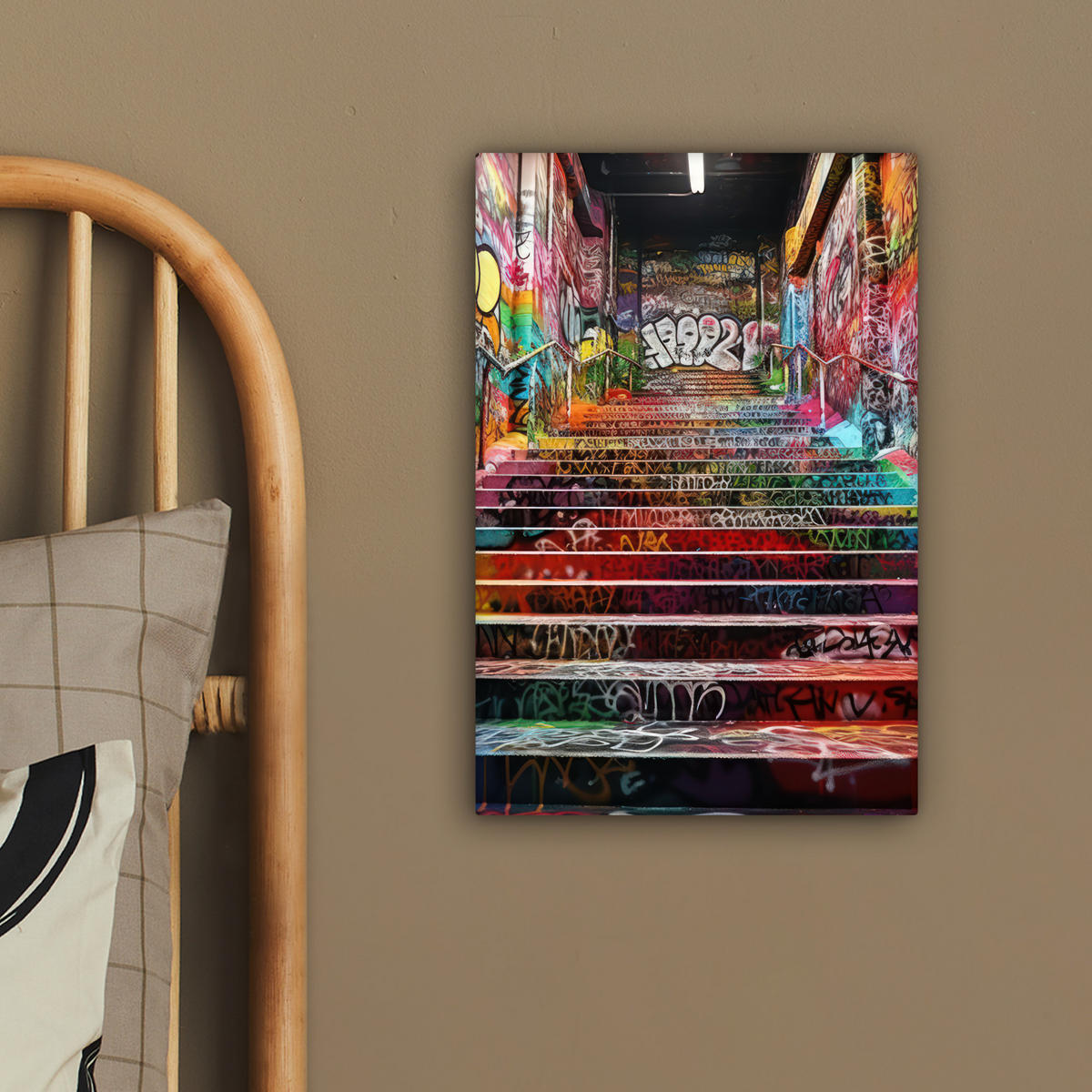 LEINWANDBILD Treppe - Graffiti - Farben - Kunst 20x30 cm - Multicolor, Textil (20/30cm) - MuchoWow