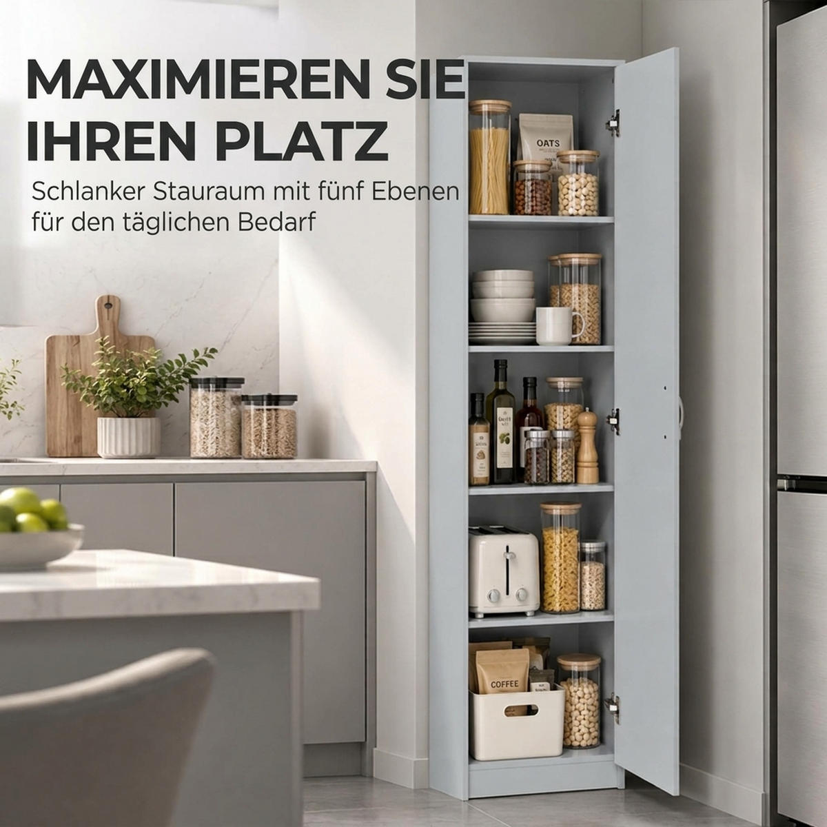 KÜCHENSCHRANK Spanplatte Grau - Alufarben/Grau, Holzwerkstoff/Metall (35/180/40cm) - HOMCOM