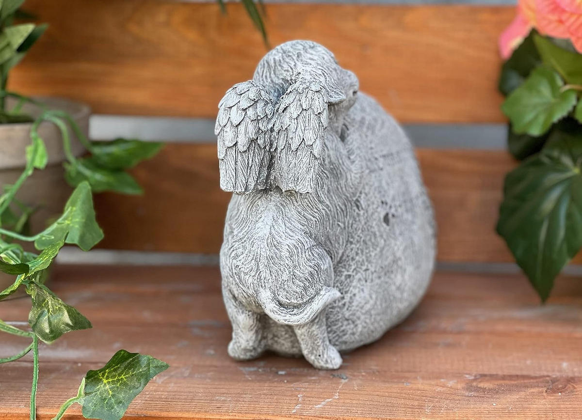 STEINFIGUR Hund am Grabstein mit Inschrift frostfest Steinguss - Grau, Stein (19/14/8cm) - stoneandstyle