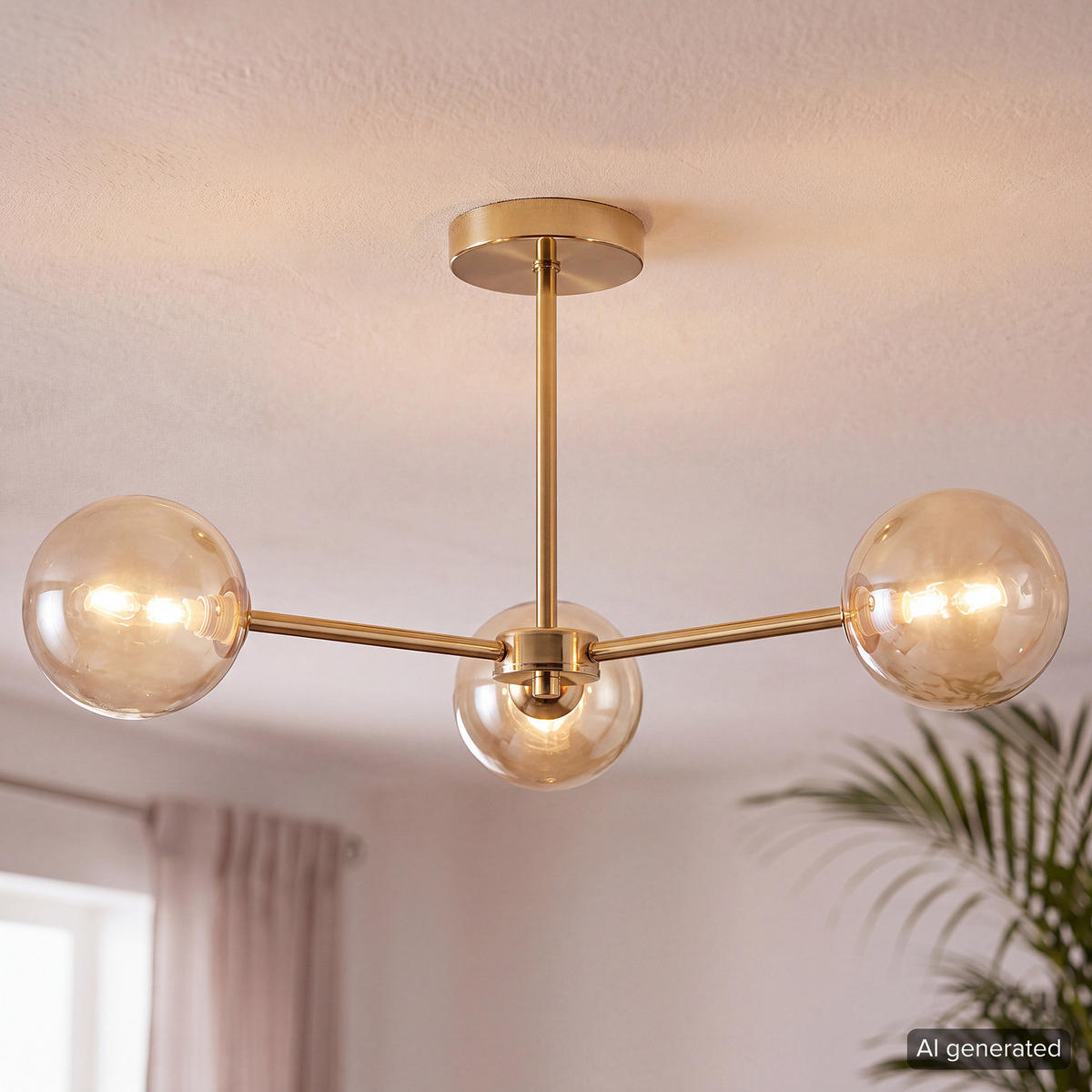 DECKENLEUCHTE - Metall - 3-flammig - Goldfarben, Glas/Metall (62/62/25cm) - home24