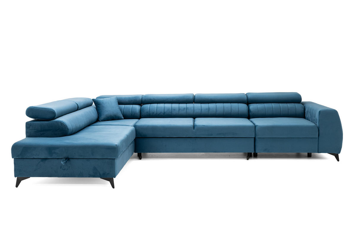 ECKSOFA PIERO MAXI Links mit Schlaffunktion 195x125 Velours Blau - Blau/Schwarz, Holz/Textil (350/203cm) - Muffo