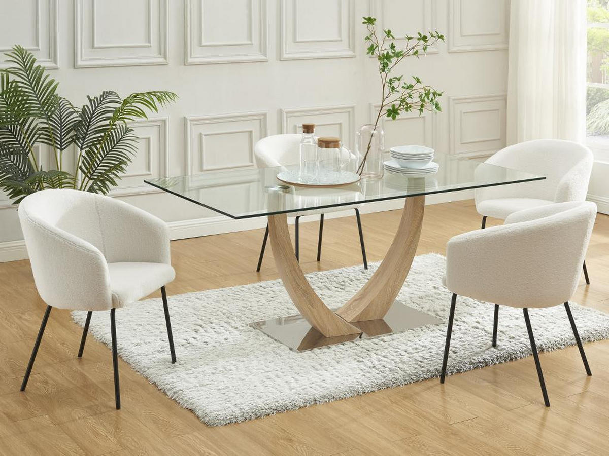 STUHL mit Armlehnen 6er-Set - Bouclé-Stoff & Metall - Cremefarben - MORONI - Creme, Textil (58.5/79/56.5cm) - Pascal Morabito