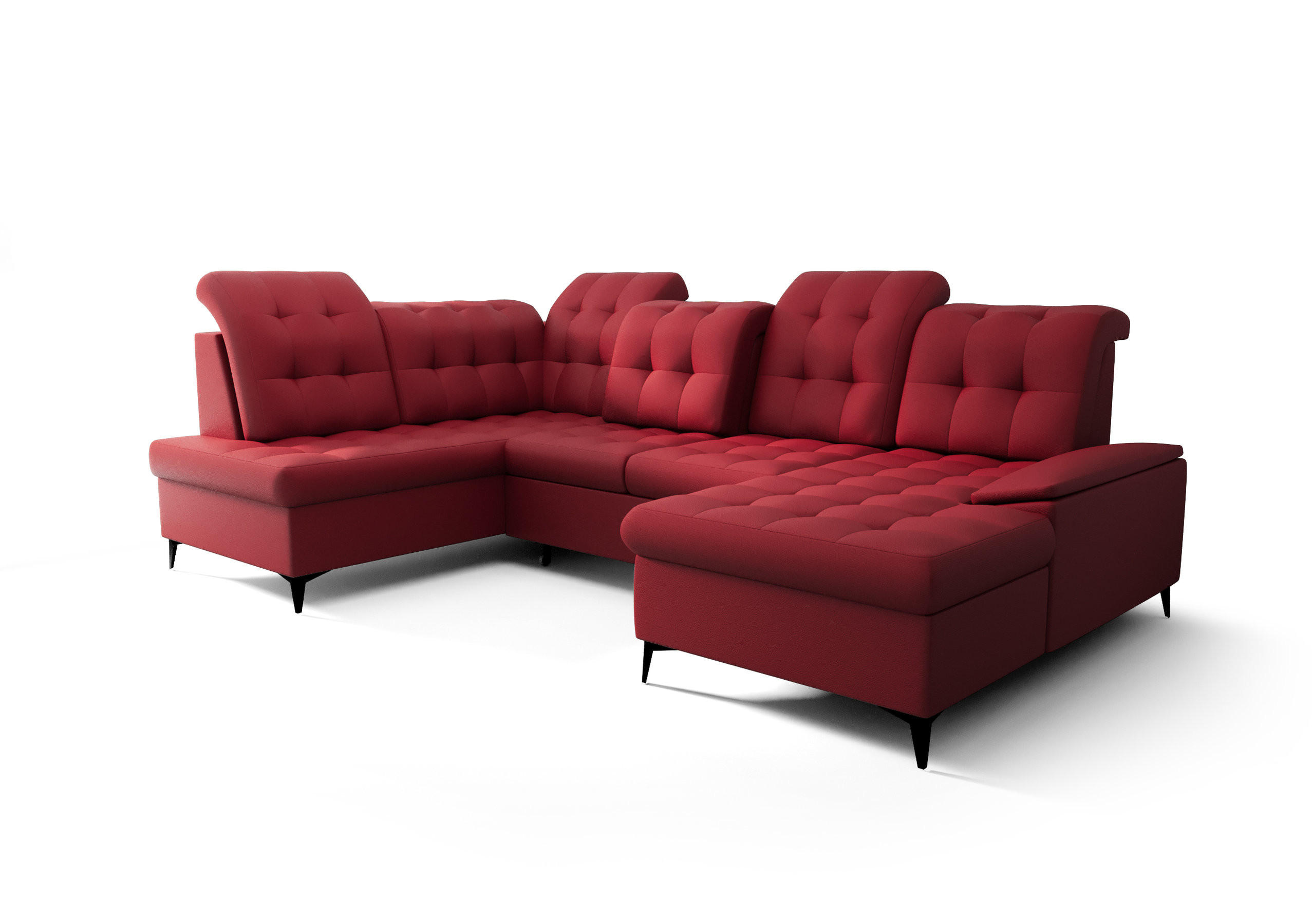 WOHNLANDSCHAFT KONGO RBN17, Eckcouch in U-Form mit Schlaffunktion, Farbe: Rot, Kunstleder, Ottomane Rechts - Rot, Textil (343/107/210cm) - O-Sofa