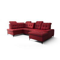 WOHNLANDSCHAFT KONGO RBN17, Eckcouch in U-Form mit Schlaffunktion, Farbe: Rot, Kunstleder, Ottomane Rechts - Rot, Textil (343/107/210cm) - O-Sofa