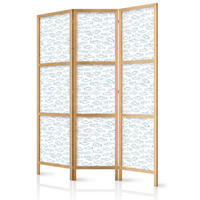PARAVENT Japanischer 3-tlg 135x172 cm Fische Natur - Blau, Holz/Textil (135/172/3cm) - Muralo