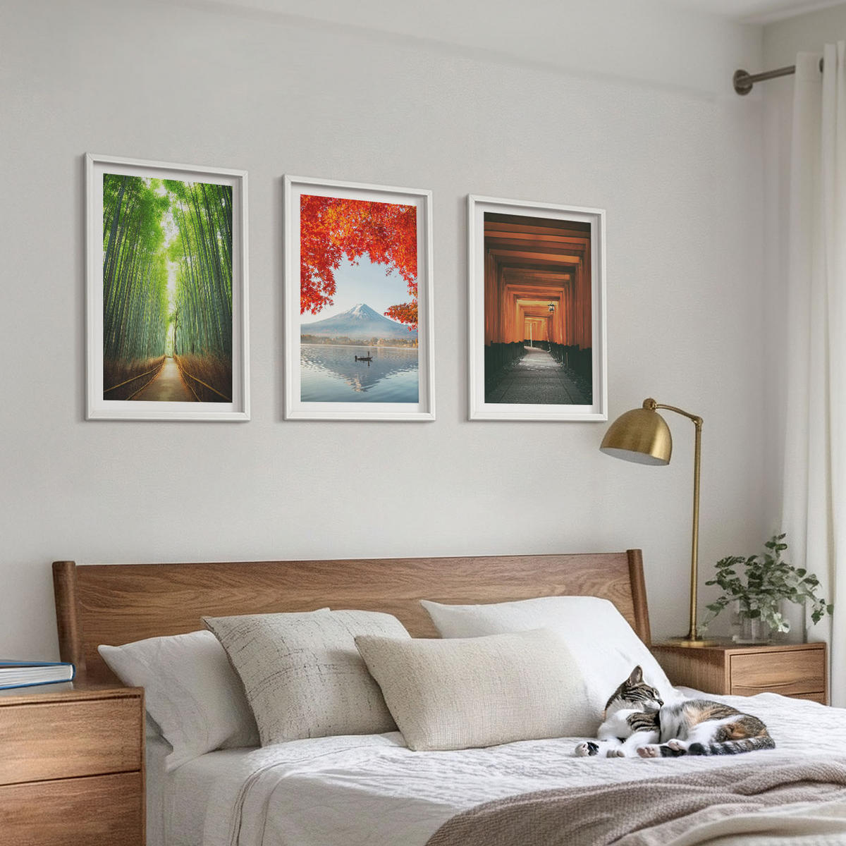 WANDBILDER 3er-Set - 40x60 cm Weißer Rahmen - Fuji-Bambuswaldlandschaft - Weiß, Kunststoff (40/60cm) - ArtPrintCave