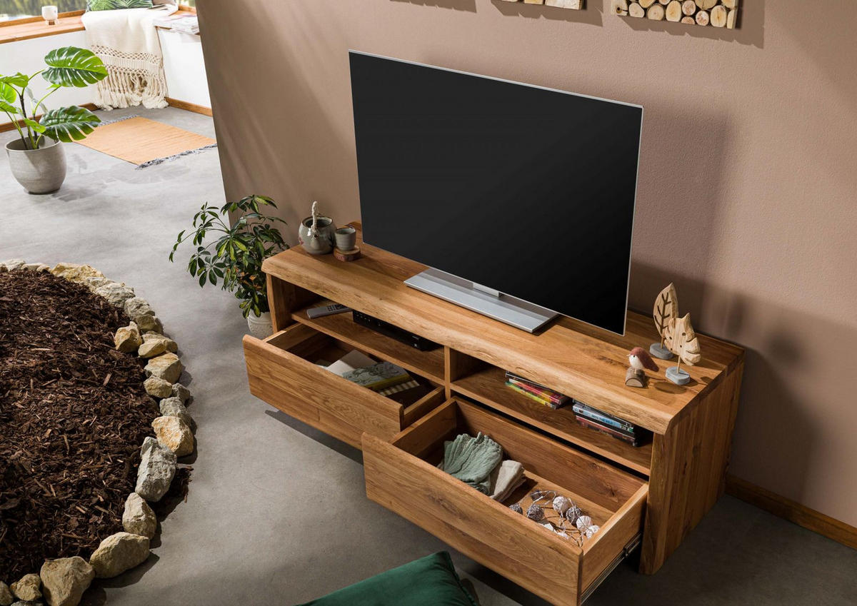 TV-BOARD Wildeiche 151x45x50 natur geölt PURE OAK #108 - Naturfarben, Holz (151/50/45cm) - Massivmoebel24
