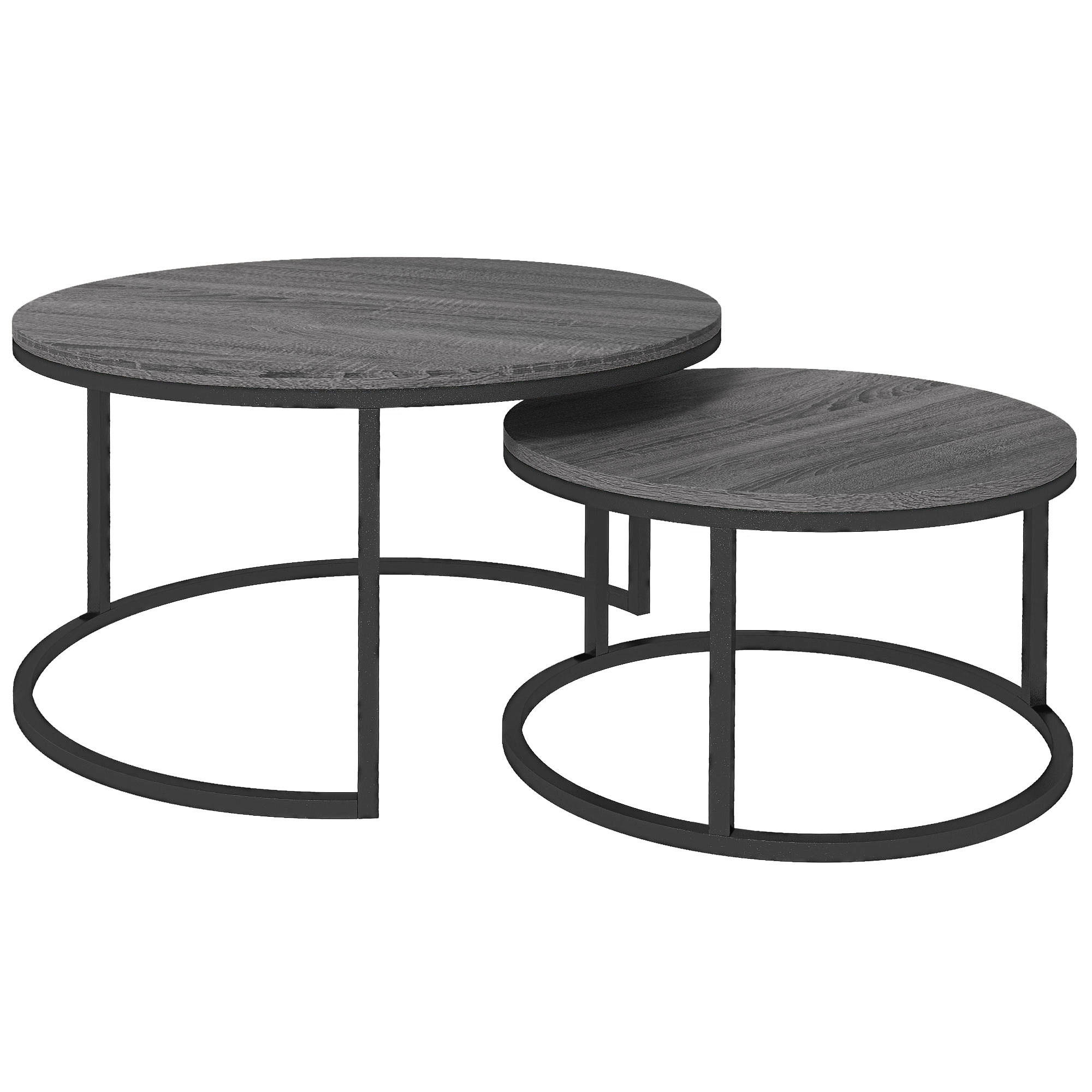 COUCHTISCH 78,5/78,5/46,5 cm Schwarz mit Holzoptik 2-teiliges Set aus Metallrahmen - Grau, Holzwerkstoff (78.5/78.5/46.5cm) - OKWISH