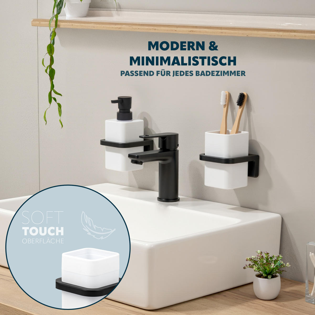 ZAHNPUTZBECHER SAVONA Softtouch, weiß, eckig - Weiß, Kunststoff (9/10.5/9cm) - bremermann