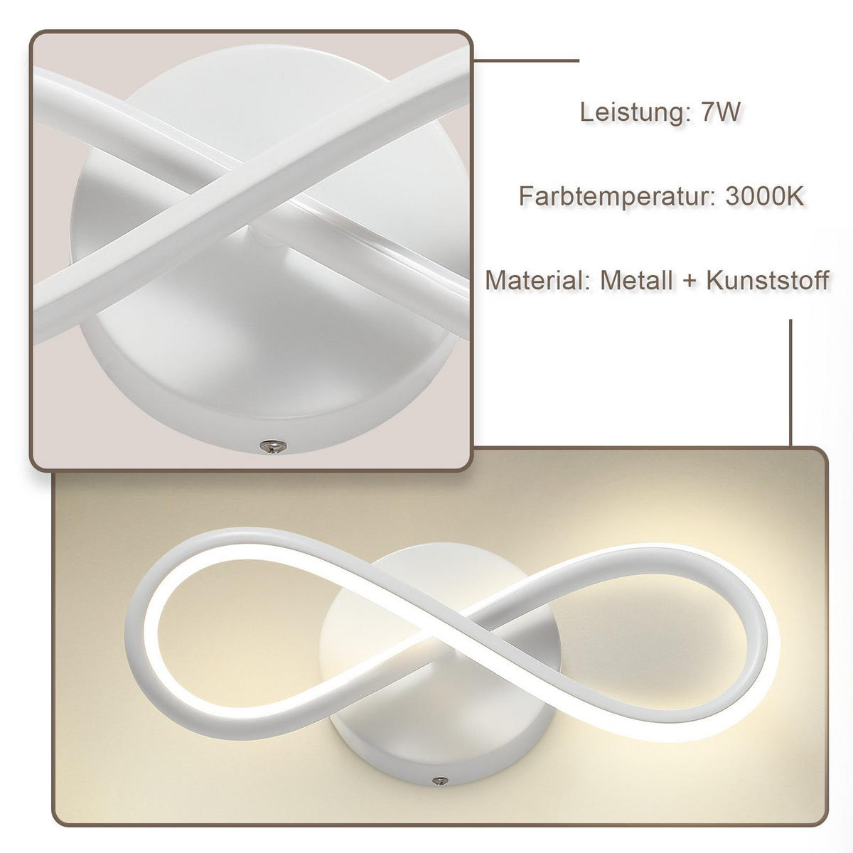 LED WANDLEUCHTE Massie - Weiß, Metall (31/9/12cm) - Nettlife