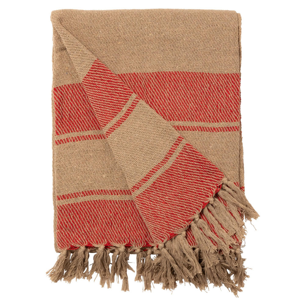 DECKE Streifen 130x180 cm, 100% Baumwolle, Rosa/Rot - Rot, Textil (130/180cm) - Au Maison