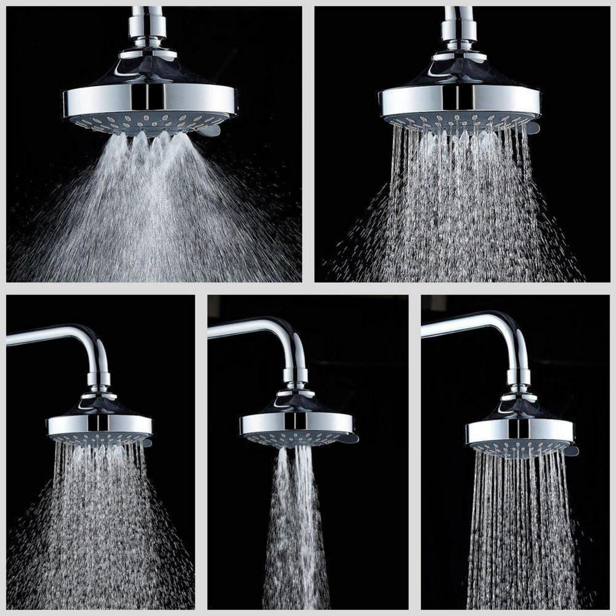 REGENDUSCHE Duschkopf 5 Sprühmodi Chrom 4 Zoll - Silberfarben, Kunststoff (10.4/8/10.9cm)