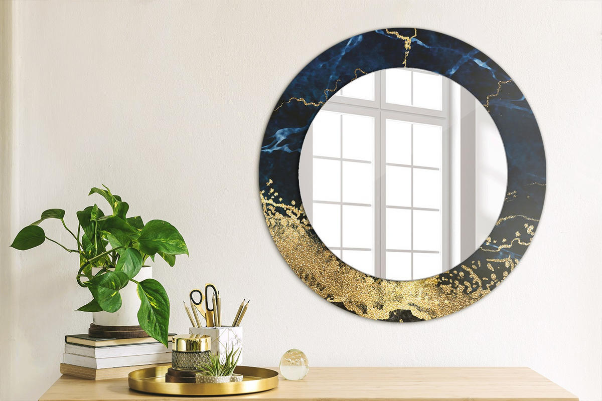 SPIEGEL Ø50 cm Rund mit Aufdruck - Goldfarben/Dunkelblau, Glas (50/50/0.4cm) - TULUP