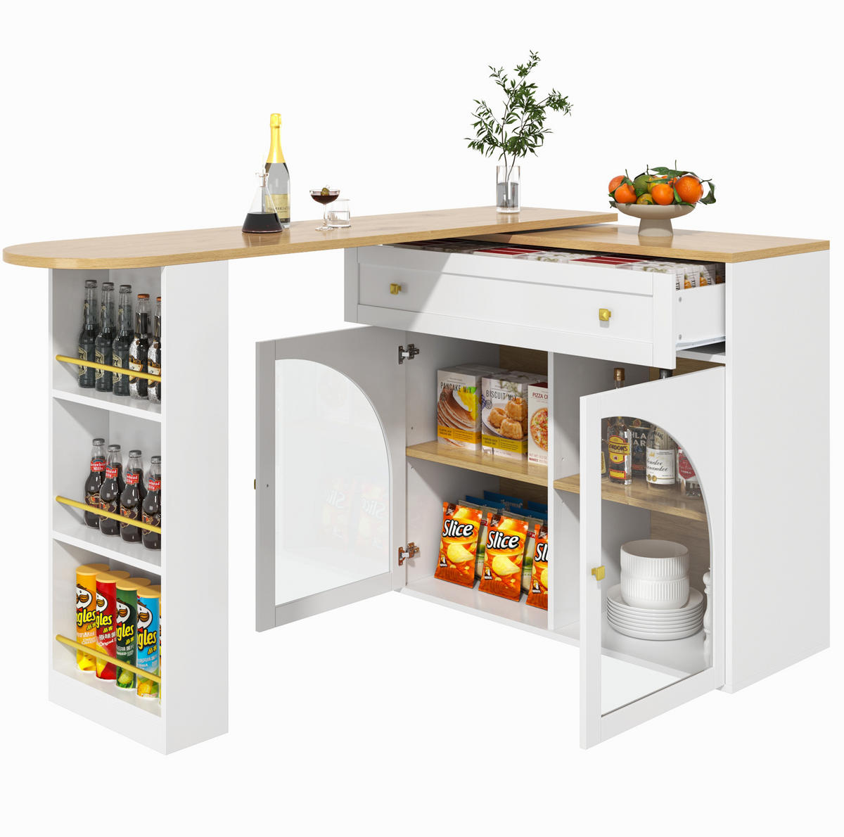 KÜCHENINSEL aus MDF 138-204x39x104 cm in Weiß mit 360° Drehfunktion - Weiß, Holzwerkstoff (204/104/39cm) - Modfu