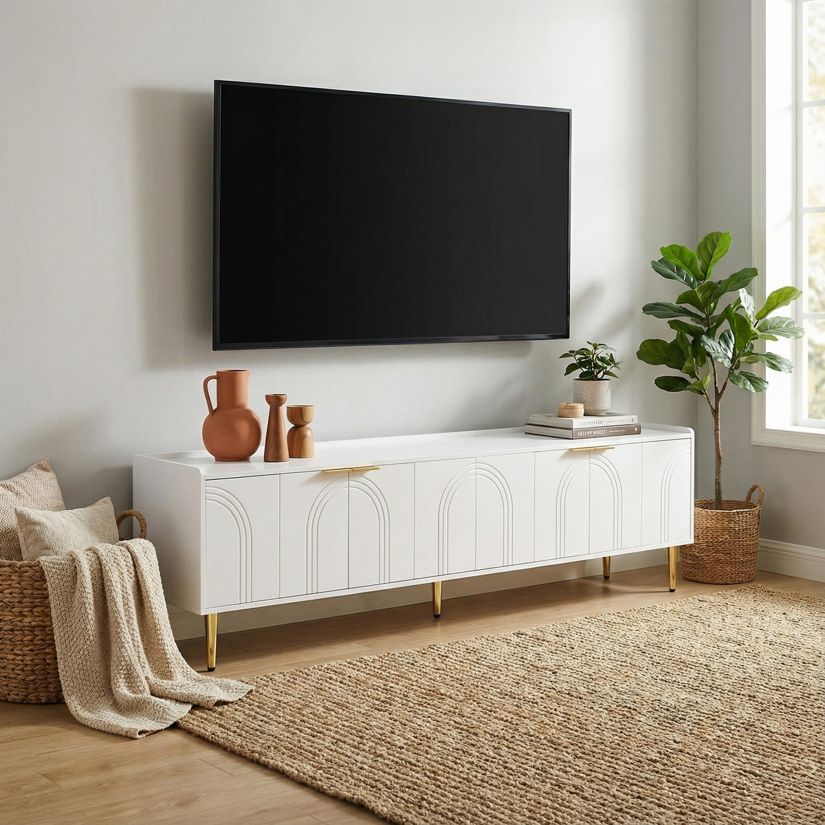 TV-LOWBOARD 170 cm in Weiß & Gold Design - Weiß Hochglanz, Holzwerkstoff (170/47.5/35cm) - Urban Meuble