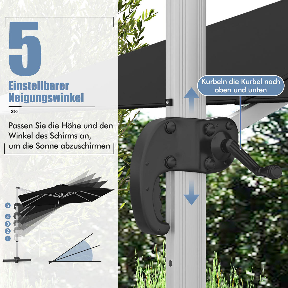 SLNEČNÍK 300 cm čierny - čierna, kov (300/300cm) - COSTWAY