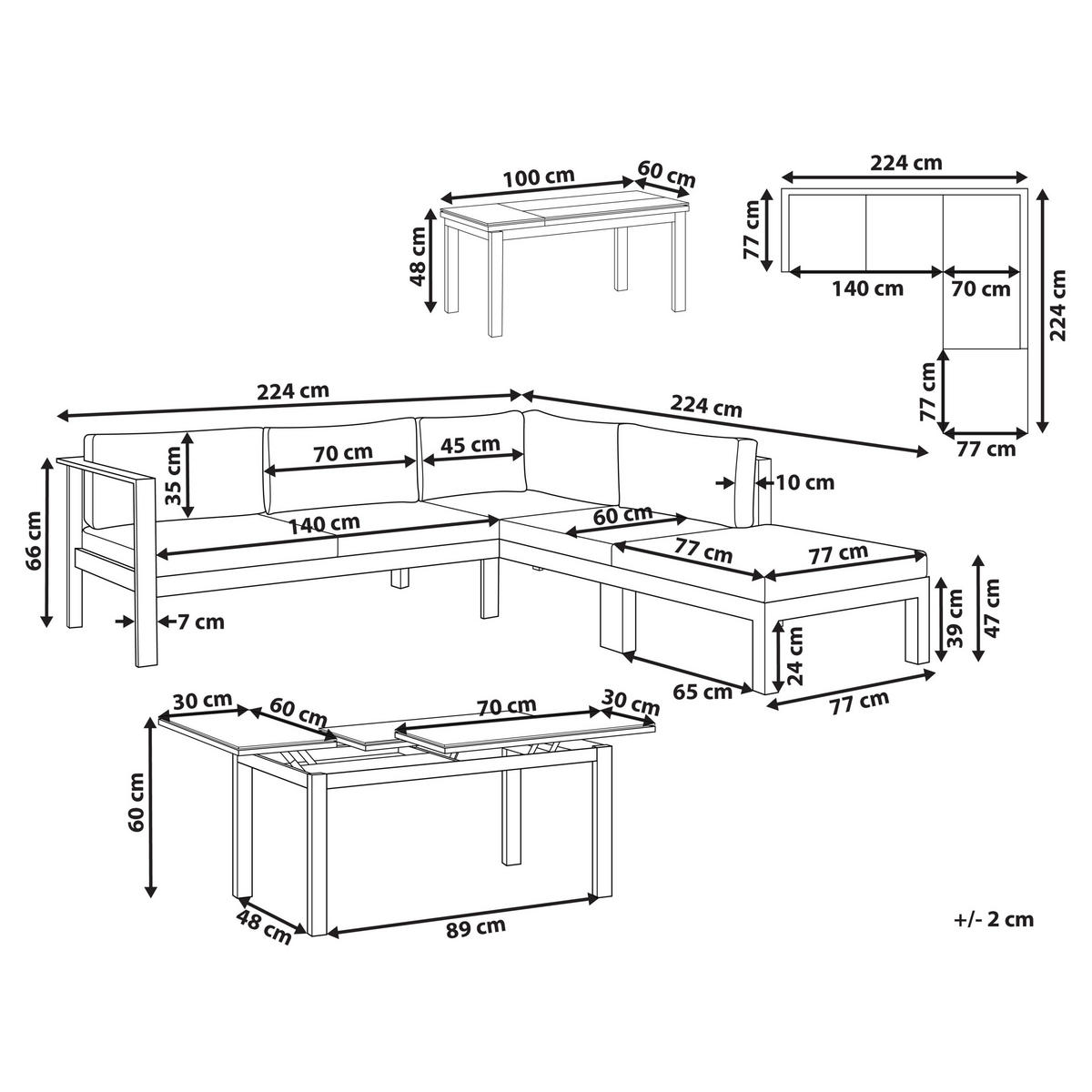 LOUNGE-SET 5-sitzer Aluminium Cremeweiß Messina - Weiß/Grau, Metall - Beliani