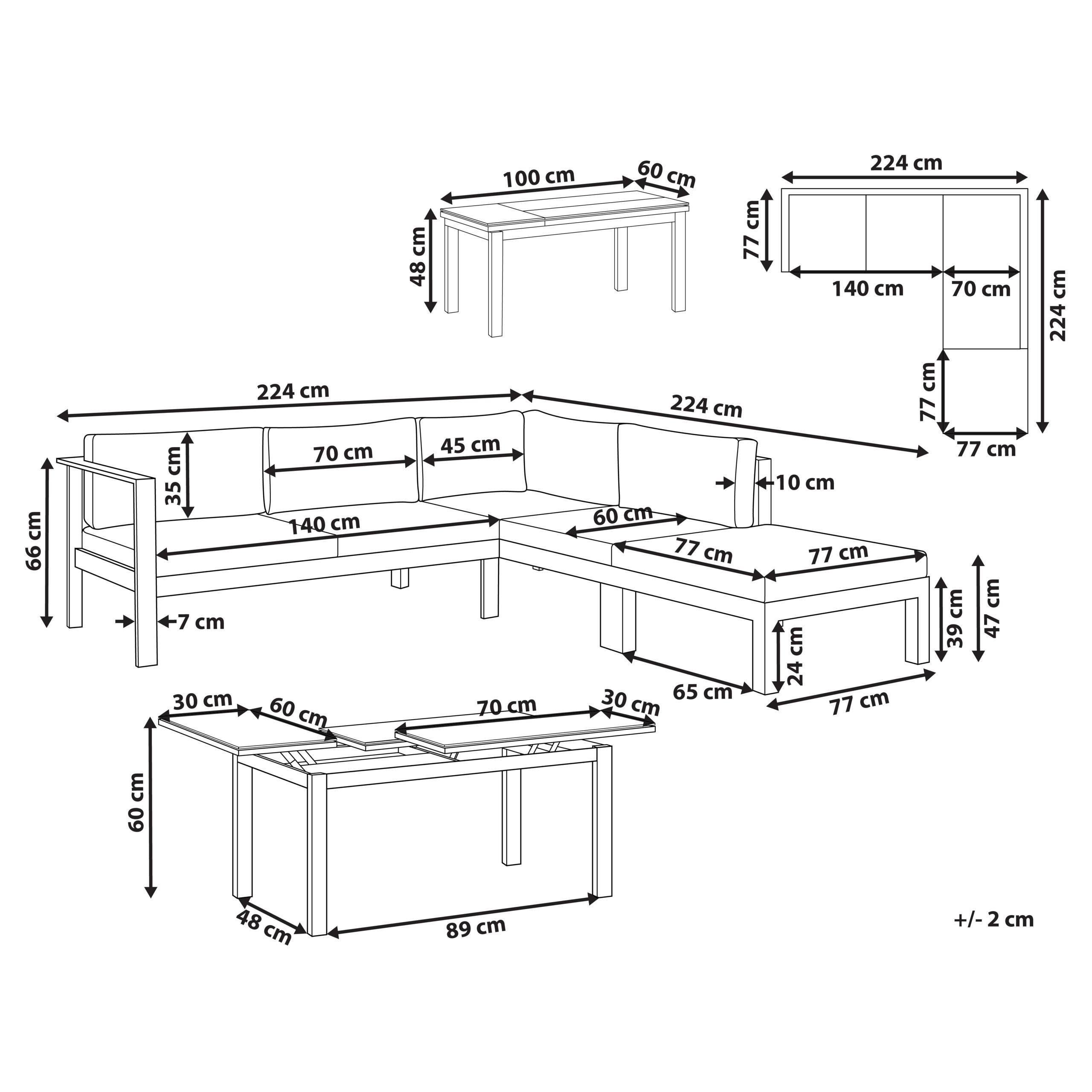 Thumbnail - Beliani Lounge-Set, Grün, Weiß, Grau, Metall, L-Form, Loungemöbel, Loungemöbel-Sets