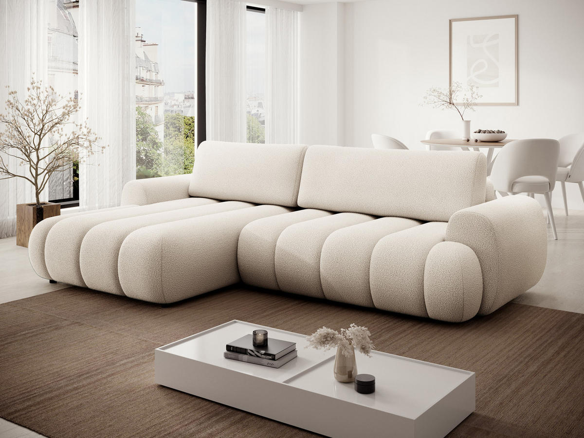 ECKSOFA mit Bettkasten Puro 270 cm, Links, Creme - Creme, Holz (272/168cm) - Emporius