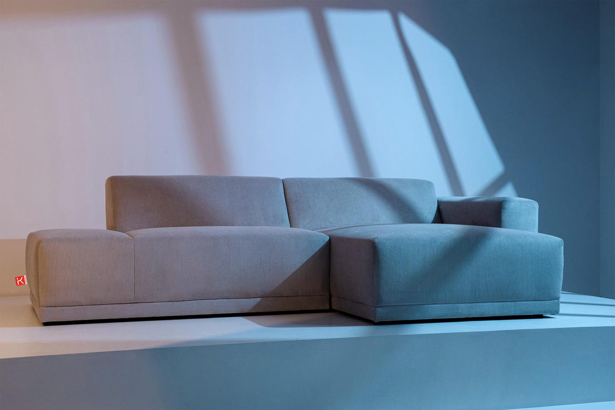 ECKSOFA-RECHTS MUDI in moderner Optik mit hochwertigem Kaltschaum, Cord-Stoff, hellgrau - Hellgrau/Schwarz, Textil (280/160cm) - KONSIMO®
